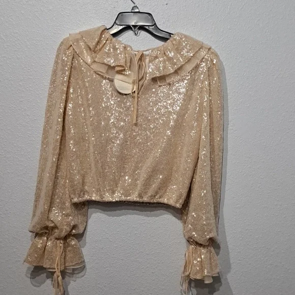 Antonio Melani x Nicola Bathie Champagne Gold Sequin Shelby Blouse - Picture 9 of 14